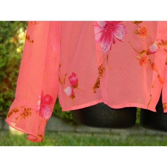 2 for/$25 Mary McFadden Sheer Floral Salmon Colored Blouse Plus Size 18W - Picture 6 of 9